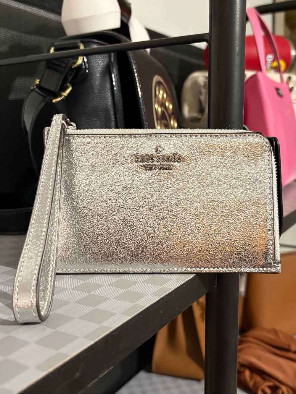 Kate Spade Silver Metallic Wristlet Wallet Like New